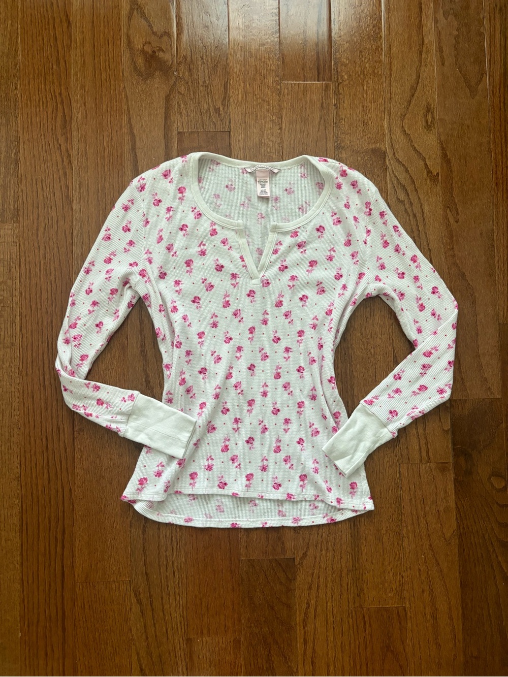 victoria’s secret floral waffle knit thermal top small